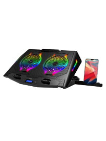 【スーパーセール限定ポイント10倍】ゲーミング ノートパソコン クーラー 冷却ファン ノートパソコン スタンド LEDライト RGB カラフル 7種類 2つファン 強力 超静音 25dBLEDライト スマートフォンス タンド 付き 【離島沖縄除く送料無料】