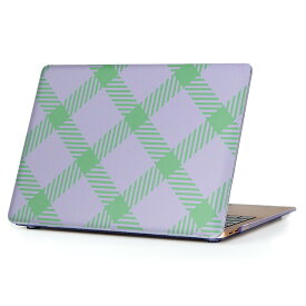 MacBook Air 13inch 2018 専用 デザインハードケース A1932 Apple マックブック エア ノートパソコン カバー ケース ハードカバー クリア 透明 アクセサリー 保護 004152 チェック　紫　緑