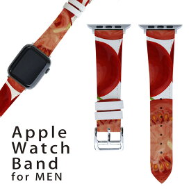 アップルウォッチ 用 バンド Apple Watch 用 取替 レザー ベルト 男性 42mm 44mm 45mm メンズ AppleWatch用 全シリーズ対応 初代・Series2・Series3・Series4・Series5・Series6・Series7・SE 対応 008422 野菜　トマト　赤　レッド　模様