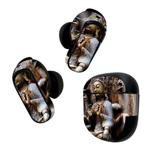 Bose QuietComfort Earbuds II 用 スキンシール ボーズ イヤバッズ2 用 ステッカー 本体3セット ケース1セット 保護 フィルム デコ 仏像 写真 黒 005093