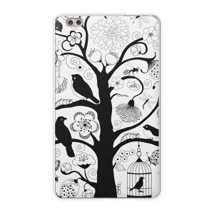 dtab compact d-02k docomo dタブ 用 タブレット ケース タブレット カバー TPU ソフトケース 009672 フラワー 鳥 モノクロ