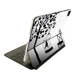 Magic Keyboard 12.9インチ iPad Pro(第4世代、第5世代、第6世代)対応 apple アップル アイパッド 全面スキンシール フル 前面 背面 保護シール 人気 009648 植物 鳥 モノクロ