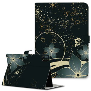 iPad10.9 第10世代 iPadPro13(M4) iPadPro11(M4) iPadPro11第1/2/3世代 iPadMini 第6世代 iPadAir第4世代 iPadAir13(M2) 用 タブレット ケース Apple アップル iPad専用ケース 手帳型 カバー 二つ折り 革 花  黒 ブラッ