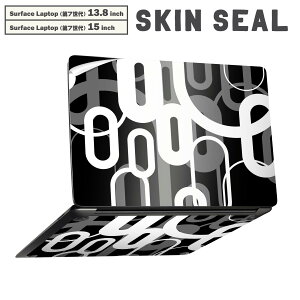 Surface Laptop 第7世代 13.8 / 15 インチ 用 スキンシール 全面スキンシール フル laptop7用 背面 底 ステッカー 保護シール キャラクター かわいい 007886 白黒 模様 ブラック 黒