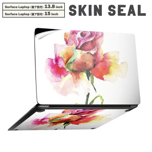 Surface Laptop 第7世代 13.8 / 15 インチ 用 スキンシール 全面スキンシール フル laptop7用 背面 底 ステッカー 保護シール キャラクター かわいい 008097 花  水彩 赤 ピンク