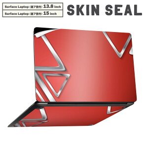 Surface Laptop 第7世代 13.8 / 15 インチ 用 スキンシール 全面スキンシール フル laptop7用 背面 底 ステッカー 保護シール キャラクター かわいい 008498 赤 レッド 三角 模様