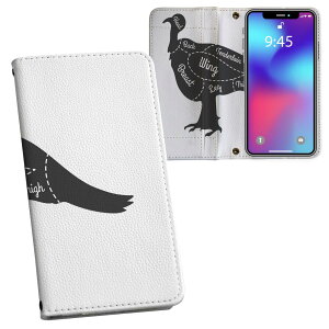 らくらくスマートフォン F-53E 用 内側プリント ケース カバー f53e 対応 ケース カバー 手帳型 マグネット式 ピタッと閉まる レザーケース カード収納 ポケット 031920 ダチョウ 肉 部位