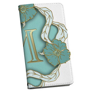 らくらくスマートフォン F-53E 用 手帳型ケース カバー 手帳型 f53e マグネット式 ピタッと閉まる レザーケース sh53e カード収納 ポケット igcase 026076 イニシャル 花 M