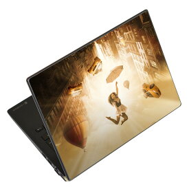ノートパソコン スキンシール 17インチまで対応 汎用ステッカー 2枚セット LAVIE用 FMV用 LIFEBOOK用 Dynabook用 Lenovo用 Thinkbook用 IdeaPad用 HP用 Pavillon用 ENVY用 Elite用 Dell用 Vostro用 Inspiron用 VAIO用 025787 都市　女性　セピア　ファンタジー