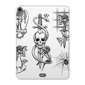 iPad Pro 12.9 第3世代 2019年版 用 ケース ソフト TPUケース A1876 A2014 A1895 対応 タブレットケース タブレットカバー 009668 バラ ドクロ アンティーク