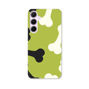 Galaxy A55 5G 用 ハードケース SC-53E / SCG27 共通対応 ケース カバー ハードケース 008110 黄緑 犬 骨 模様