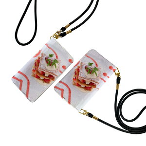 Xperia Ace SO-02L エクスペリア エース ストラップ付き so02l ケース ショルダー スマホ 落下防止 手帳型 マグネット式 ピタッと閉まる スマホカバー 肩掛け 斜めかけ 000193 ケーキ いちご ミル