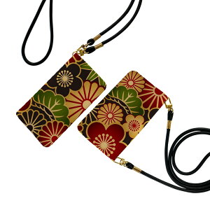 iPhone7plus / iPhone8plus / iPhone6plus / iPhone6splus 用 手帳型ケース ストラップ付き ショルダー スマホ 落下防止 手帳型 マグネット式 ピタッと閉まる スマホカバー 肩掛け 斜めかけ 000962 和柄 花