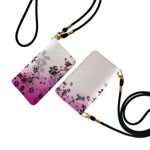 AQUOS wish3 SH-53D A302SH SH-M25 用 手帳型ケース ストラップ付き ショルダー スマホ 落下防止 手帳型 マグネット式 ピタッと閉まる スマホカバー 肩掛け 斜めかけ 002610 花 桜 ピンク