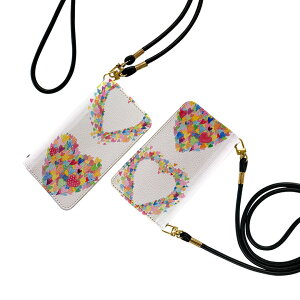 Galaxy Note20 Ultra 5G SC-53A ストラップ付き sc53a ケース ショルダー スマホ 落下防止 手帳型 マグネット式 ピタッと閉まる スマホカバー 肩掛け 斜めかけ 003440 ハート カラフル