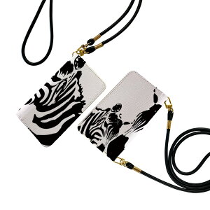 Xperia 10 II SO-41A / SOV43 共通対応 ストラップ付き so41a ケース ショルダー スマホ 落下防止 手帳型 マグネット式 ピタッと閉まる スマホカバー 肩掛け 斜めかけ 003451 動物 イラスト 白 黒