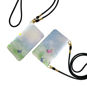 Xperia 5 III エクスペリア SO-53B SOG05 ストラップ付き so53b ケース ショルダー スマホ 落下防止 手帳型 マグネット式 ピタッと閉まる スマホカバー 肩掛け 斜めかけ 003602 花 蝶 カラフル