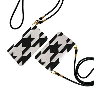 Xperia 10 II SO-41A / SOV43 共通対応 ストラップ付き so41a ケース ショルダー スマホ 落下防止 手帳型 マグネット式 ピタッと閉まる スマホカバー 肩掛け 斜めかけ 003808 千鳥柄 白 黒