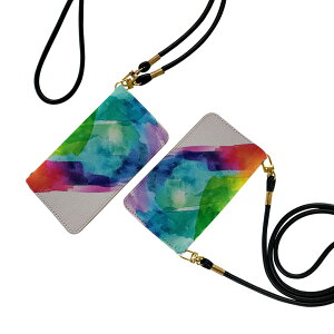 Xperia 10 II SO-41A / SOV43 共通対応 ストラップ付き so41a ケース ショルダー スマホ 落下防止 手帳型 マグネット式 ピタッと閉まる スマホカバー 肩掛け 斜めかけ 023431 ハート レインボー 水彩