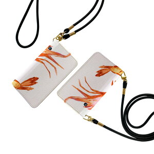 らくらくスマートフォン F-53E 用 手帳型ケース f53e ケース ストラップ付き ショルダー スマホ 落下防止 手帳型 マグネット式 ピタッと閉まる スマホカバー 肩掛け 斜めかけ 026206 エビ 海老