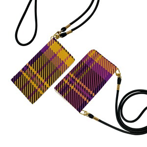 らくらくスマートフォン a A401FC 用 手帳型ケース ストラップ付き ショルダー a401fc スマホ 落下防止 手帳型 マグネット式 ピタッと閉まる スマホカバー 肩掛け 斜めかけ 004455 チェック 紫