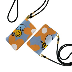 AQUOS sense8 SH-54D / SHG11 共通対応 アクオスセンス8 ストラップ付き sh54d ケース ショルダー スマホ 落下防止 手帳型 マグネット式 ピタッと閉まる スマホカバー 肩掛け 斜めかけ 004457 蜂 花 キ