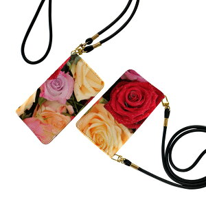 Xperia Ace III SO-53C SOG08 共通対応 ストラップ付き so53c ケース ショルダー スマホ 落下防止 手帳型 マグネット式 ピタッと閉まる スマホカバー 肩掛け 斜めかけ 005355 花  写真 赤