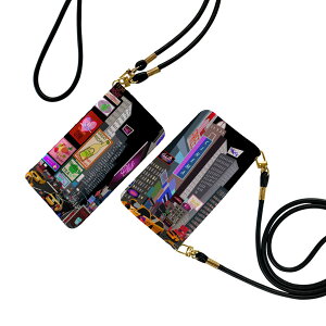 Xperia 10 II SO-41A / SOV43 共通対応 ストラップ付き so41a ケース ショルダー スマホ 落下防止 手帳型 マグネット式 ピタッと閉まる スマホカバー 肩掛け 斜めかけ 006043 イラスト 建物 街