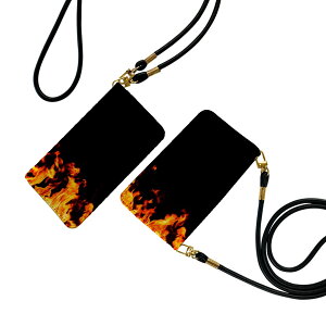 AQUOS wish3 SH-53D A302SH SH-M25 用 手帳型ケース ストラップ付き ショルダー スマホ 落下防止 手帳型 マグネット式 ピタッと閉まる スマホカバー 肩掛け 斜めかけ 007934 炎 ほのお 火 黒 ブラッ