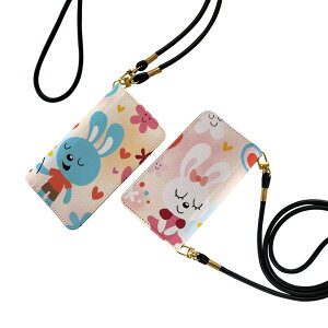 らくらくスマートフォン a A401FC 用 手帳型ケース ストラップ付き ショルダー a401fc スマホ 落下防止 手帳型 マグネット式 ピタッと閉まる スマホカバー 肩掛け 斜めかけ 008119 ハート うさぎ