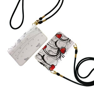 らくらくスマートフォン a A401FC 用 手帳型ケース ストラップ付き ショルダー a401fc スマホ 落下防止 手帳型 マグネット式 ピタッと閉まる スマホカバー 肩掛け 斜めかけ 008122 ハート 赤 レ