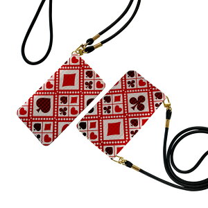 AQUOS wish3 SH-53D A302SH SH-M25 用 手帳型ケース ストラップ付き ショルダー スマホ 落下防止 手帳型 マグネット式 ピタッと閉まる スマホカバー 肩掛け 斜めかけ 008202 模様 赤 レッド トランプ