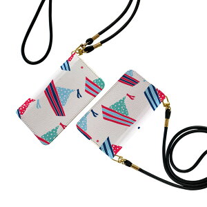 Galaxy S21 5G SC-51B ギャラクシー ストラップ付き sc51b ケース ショルダー スマホ 落下防止 手帳型 マグネット式 ピタッと閉まる スマホカバー 肩掛け 斜めかけ 008839 水色 イラスト ヨット 夏