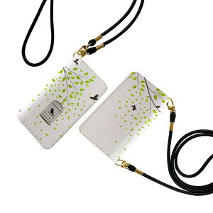 Xperia Ace III SO-53C SOG08 共通対応 ストラップ付き so53c ケース ショルダー スマホ 落下防止 手帳型 マグネット式 ピタッと閉まる スマホカバー 肩掛け 斜めかけ 009642 植物 鳥 緑