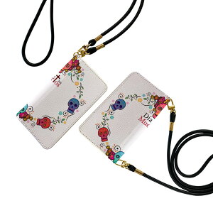 Xperia 1 IV SO-51C / SOG06 / A201SO 共通対応 エクスペリア ストラップ付き so51c ケース ショルダー スマホ 落下防止 手帳型 マグネット式 ピタッと閉まる スマホカバー 肩掛け 斜めかけ 015452 骸骨