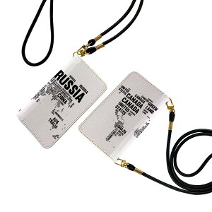 Galaxy A23 5G SC-56C SCG18 ストラップ付き sc56c ケース ショルダー スマホ 落下防止 手帳型 マグネット式 ピタッと閉まる スマホカバー 肩掛け 斜めかけ 016209 世界地図 モノクロ