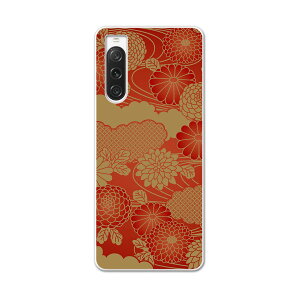 Xperia 10 V 用ハード ケース SO-52D / SOG11 / A302SO / XQ-DC44 各種対応 ケース カバー so52d ハードケース 000037 和柄 菊 蓮 花 赤