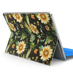 Surface Pro7 (2019) Pro6 Pro2017 pro4 用 スキンシール igsticker サーフェス ノートブック ノートパソコン カバー ケース フィルム ステッカー アクセサリー 保護 012092 ひまわり 花 黒