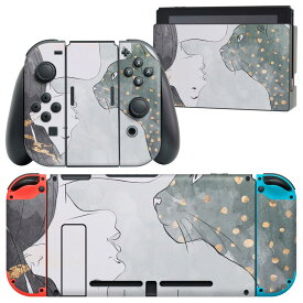 igsticker Nintendo Switch 用 デザインスキンシール 任天堂 ニンテンドー スイッチ 専用 本体ドック Joy-Con Joycon ジョイコン 専用 ゲーム機 カバー アクセサリー フィルム ステッカー 023980 イラスト　ドット　女性　動物