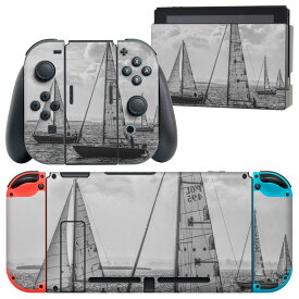 igsticker Nintendo Switch 用 デザインスキンシール 任天堂 ニンテンドー スイッチ 専用 本体ドック Joy-Con Joycon ジョイコン 専用 ゲーム機 カバー アクセサリー フィルム ステッカー 023990 ヨット　モノクロ　写真