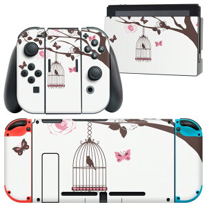 igsticker Nintendo Switch 用 デザインスキンシール 任天堂 ニンテンドー スイッチ 専用 本体ドック Joy-Con Joycon ジョイコン 専用 ゲーム機 カバー アクセサリー フィルム ステッカー 009797  鳥 蝶