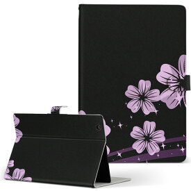 タブレット 手帳型 タブレットケース カバー レザー フリップ ダイアリー 二つ折り 革 クール フラワー 黒　和柄　桜 000051