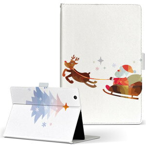 dtab d-51c 用 タブレットケース docomo ドコモ Lサイズ 手帳型 タブレットケース カバー マグネット式 レザー フリップ ダイアリー 二つ折り 革 薄型 軽量 020565 クリスマス サンタ ツリー