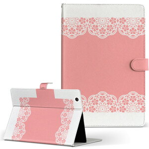 dtab d-51c 用 タブレットケース docomo ドコモ Lサイズ 手帳型 タブレットケース カバー マグネット式 レザー フリップ ダイアリー 二つ折り 革 薄型 軽量 009820  レース ピンク
