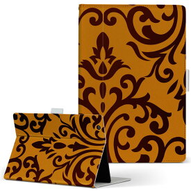 Kindle Fire HDX Amazon キンドルファイア firehdx Mサイズ 手帳型 タブレットケース カバー 全機種対応有り レザー フリップ ダイアリー 二つ折り 革 003865 模様　エレガント　オレンジ　黒