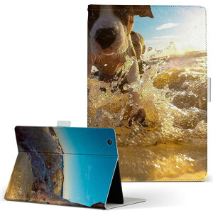 dtab Compact d-42A Lenovo docomo ドコモ Sサイズ 手帳型 タブレットケース カバー 全機種対応有り レザー フリップ ダイアリー 二つ折り 革 023217 犬 サーフィン 海 写真