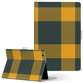 dtab　Compact d-02H Huawei ファーウェイ ディータブコンパクト d02h Mサイズ 手帳型 タブレットケース カバー 全機種対応有り レザー フリップ ダイアリー 二つ折り 革 004413 チェック　模様　黄色