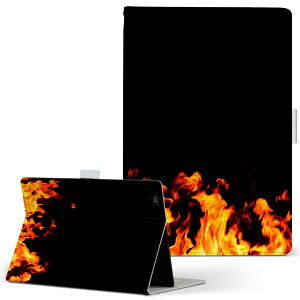 HUAWEI MatePad 11 対応 手帳型 Lサイズ 手帳型 タブレットケース カバー 全機種対応有り レザー フリップ ダイアリー 二つ折り 革 007934 炎 ほのお 火 黒 ブラック