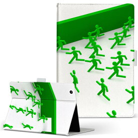 Lenovo Tab4 10 レノボ タブ4 10インチ Lサイズ 手帳型 タブレットケース カバー 全機種対応有り レザー フリップ ダイアリー 二つ折り 革 008296 非常口　人物　緑　グリーン