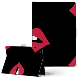Quatab 01 キュアタブ Qua tab 01 au Mサイズ 手帳型 タブレットケース カバー 全機種対応有り レザー フリップ ダイアリー 二つ折り 革 008461 唇 くちびる イラスト 模様 黒 ブラック